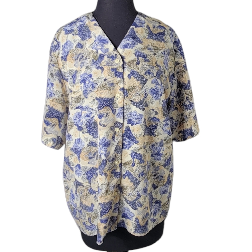 Sophisticates by Pendleton floral print button front v neck top women’s size 14